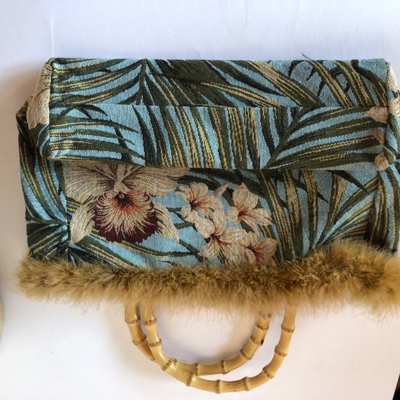 Orchid pattern Bag with Bamboo and Feathers NWOT - Picture 5 of 7